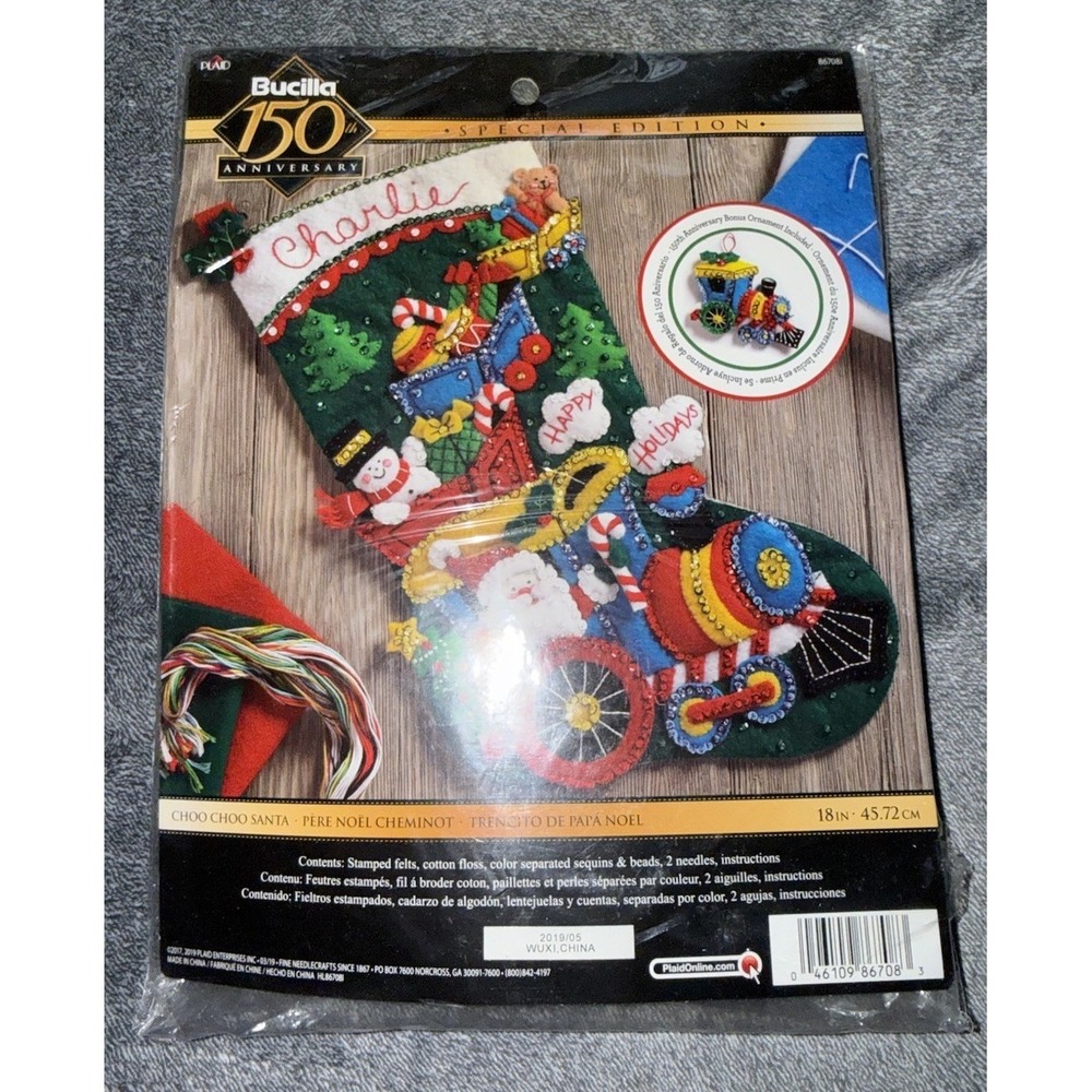 Bucilla 150th Anniversary Choo Choo Santa Felt Holiday Stocking
